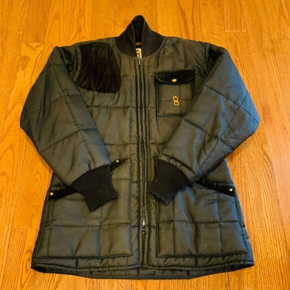 VTG Bob Allen Black Puffer Quilted w/Black Suede Shooting Jacket Mens Medium - Picture 1 of 16